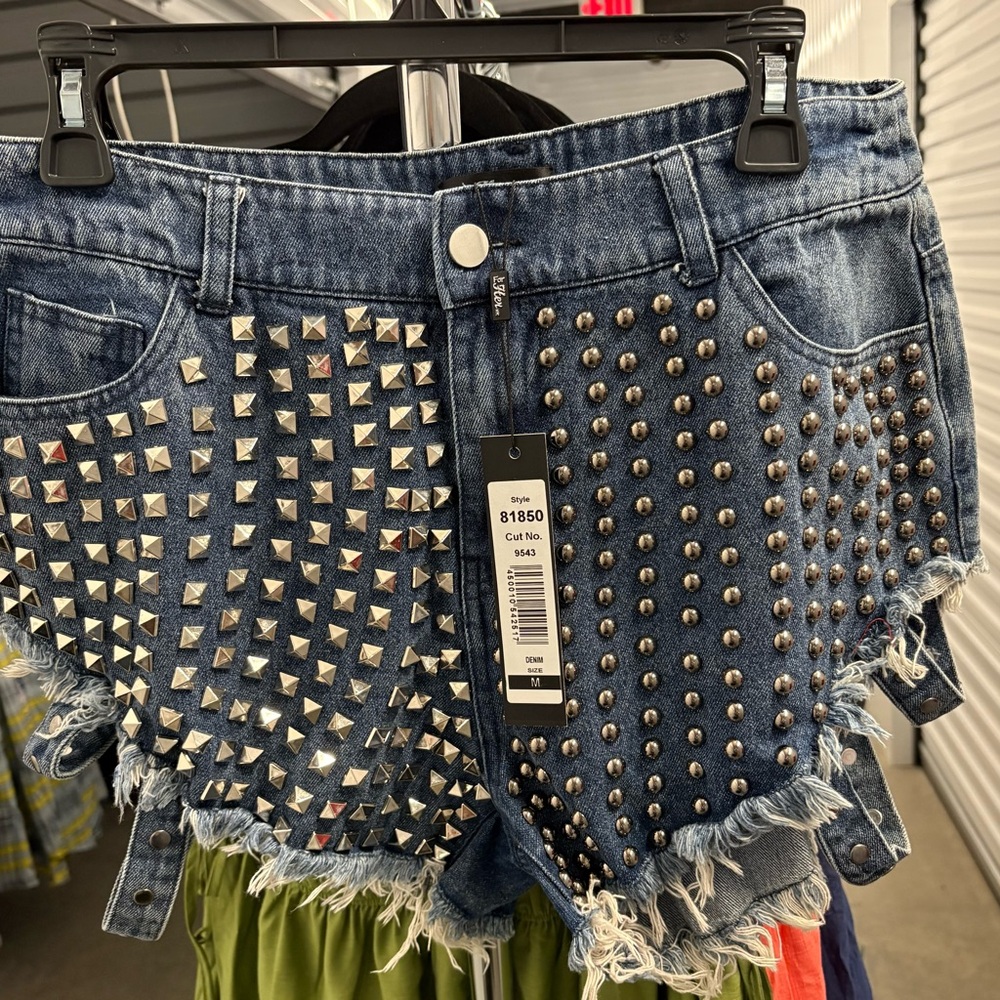 Studded Blue Denim Shorts
